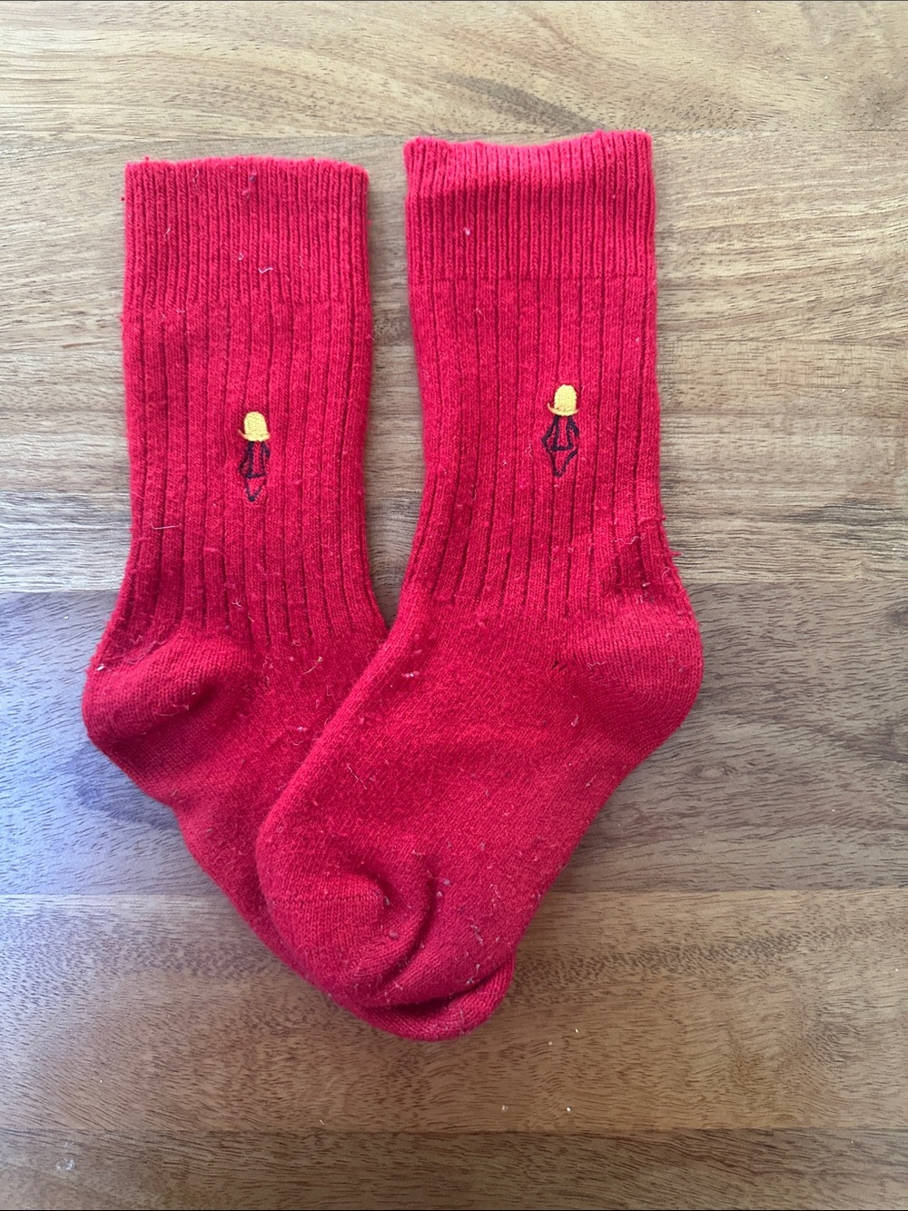 The Animals Observatory - Red Ribbed Crew Socks- Yellow Embroidered Hat Detail
